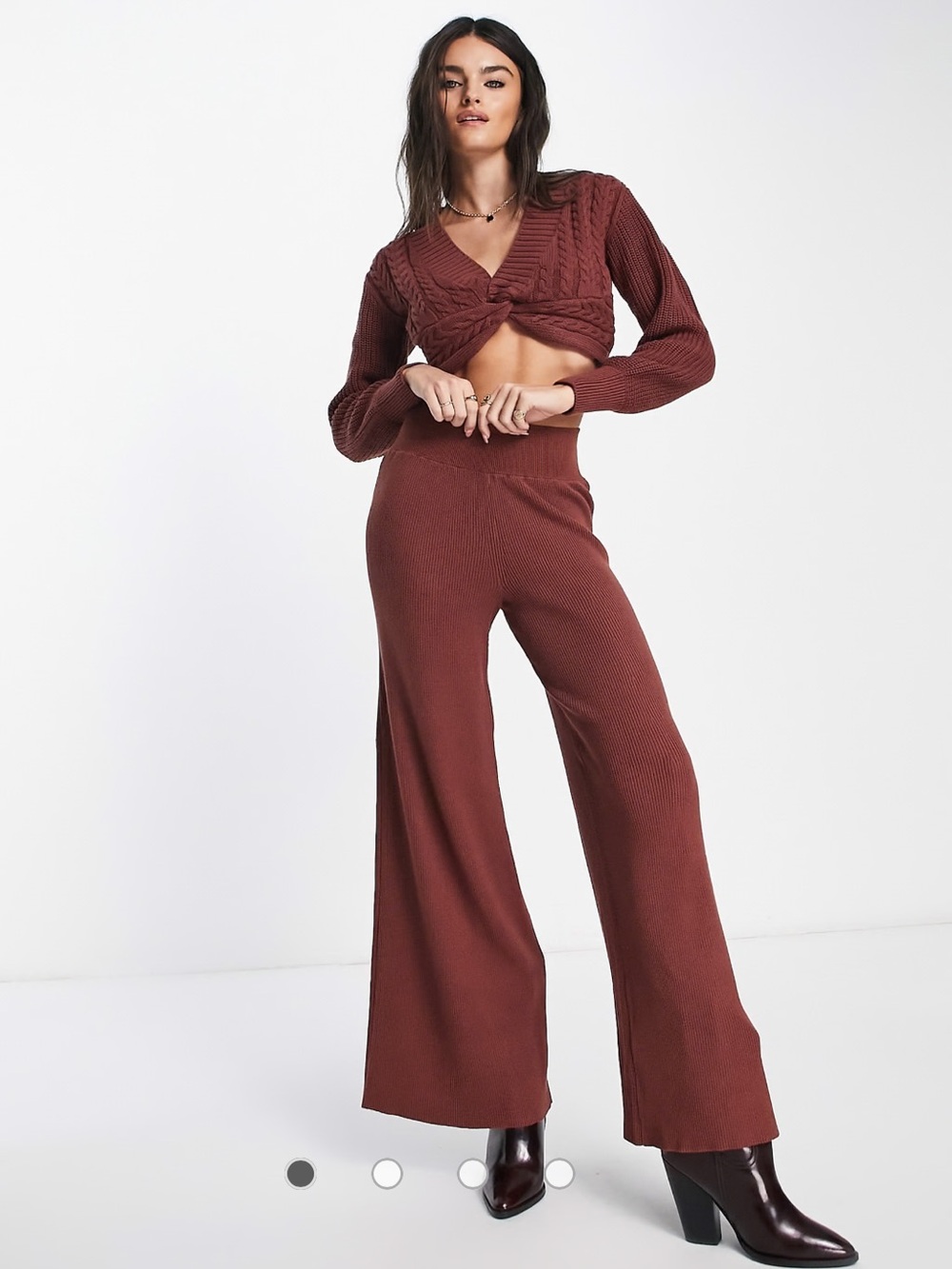 Free People Emilie cable knit sweater set in "Cherry Cola"